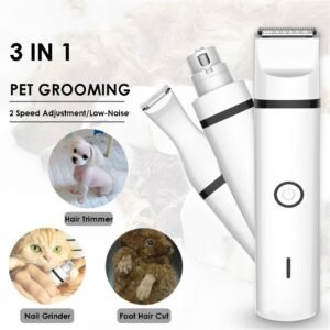 Appareil de toilettage 3 en 1 pour chiens et chats : tondeuse à poils, lime à ongles, coupe-ongles, coupe-poils, USB